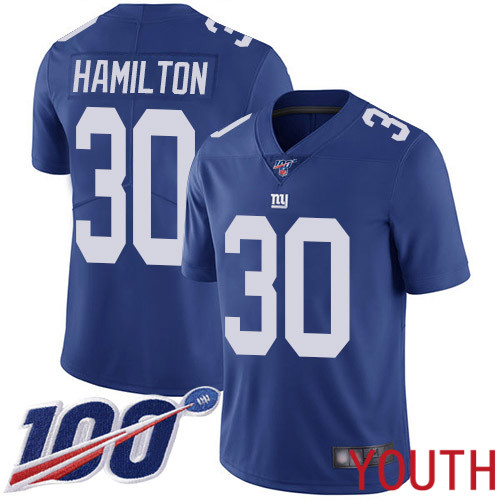 Youth New York Giants 30 Antonio Hamilton Royal Blue Team Color Vapor Untouchable Limited Player 100th Season Football NFL Jersey
